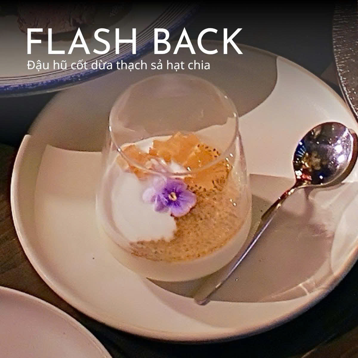 The OX Flash Back dessert in a white bowl, with its original printed title